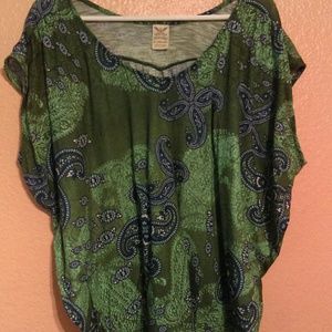 Faded Glory green sleeveless Paisley print top